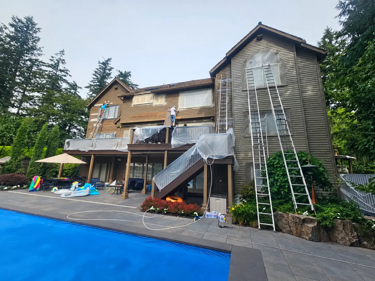 Exterior painting preparation with scaffolding in Greater Seattle